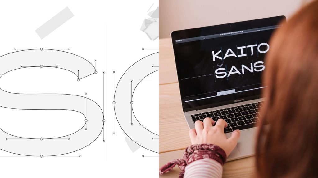 Brígida working on the Kaito Sans using the Glyphs App.