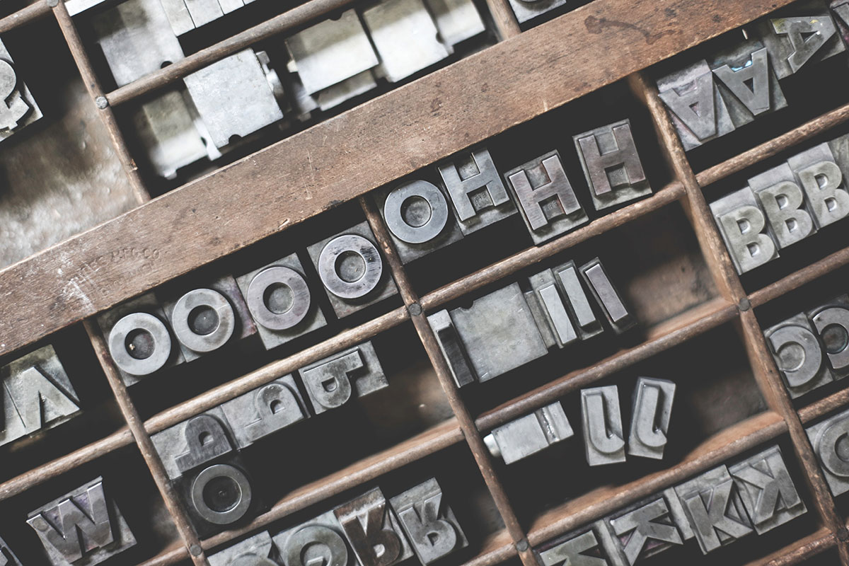 Metal types in a box.