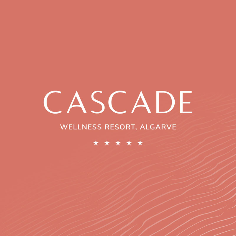 Cascade Wellness Resort logo with branded colour and texture background