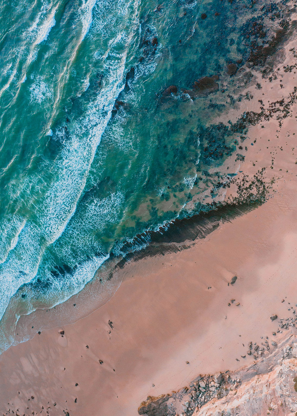 Aerial photography with sea and seashore, in Peniche, Portugal