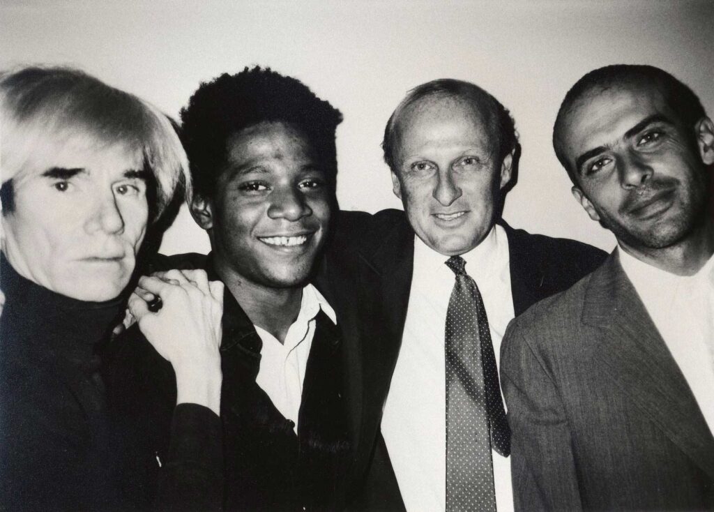 Photography of Andy Warhol, Jean Michel Basquiat, Bruno Bischofberger, Fransesco Clemente at NewYork in 1984