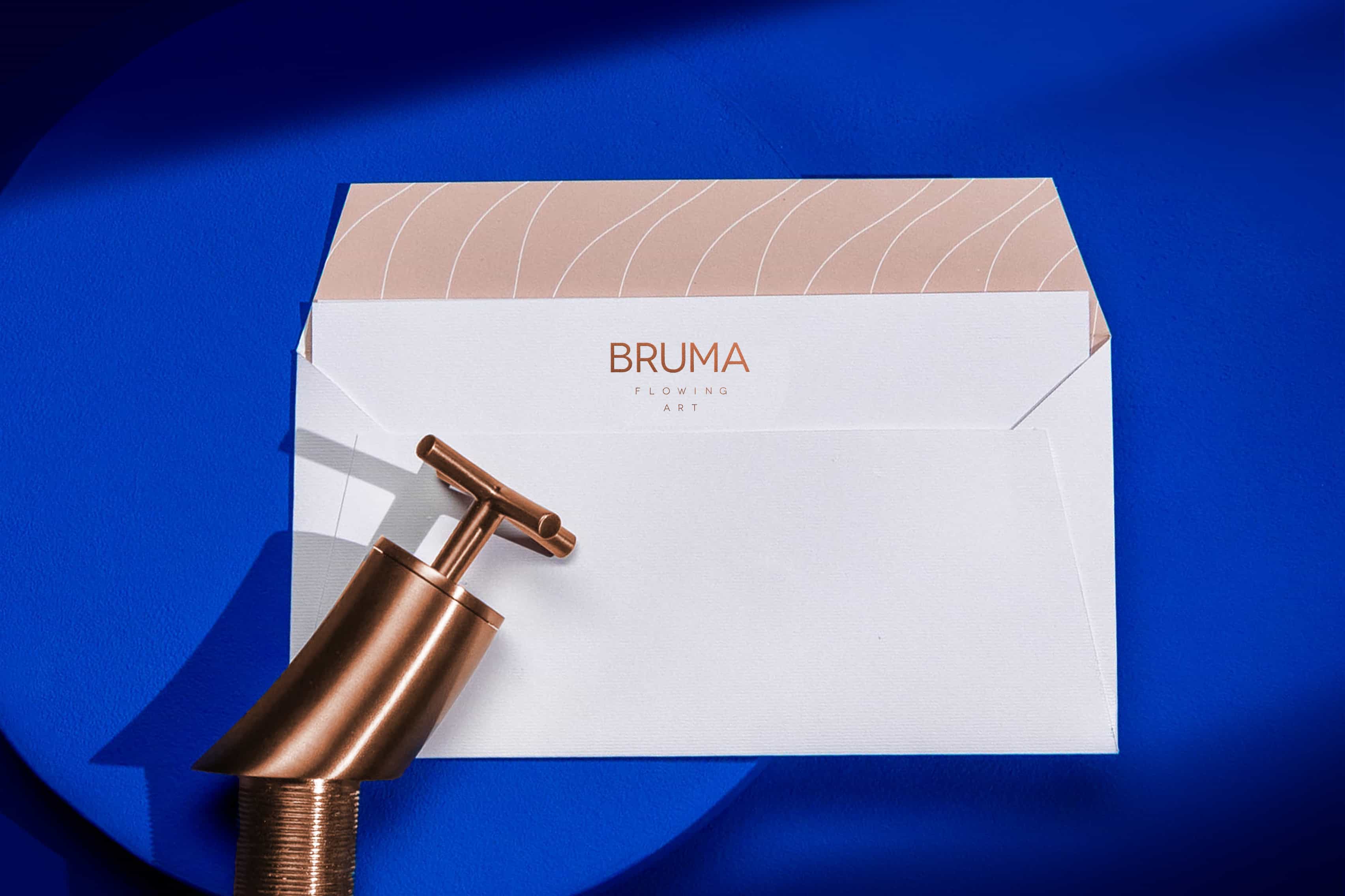 Rebranding Bruma to accessible luxury: tap and envelope