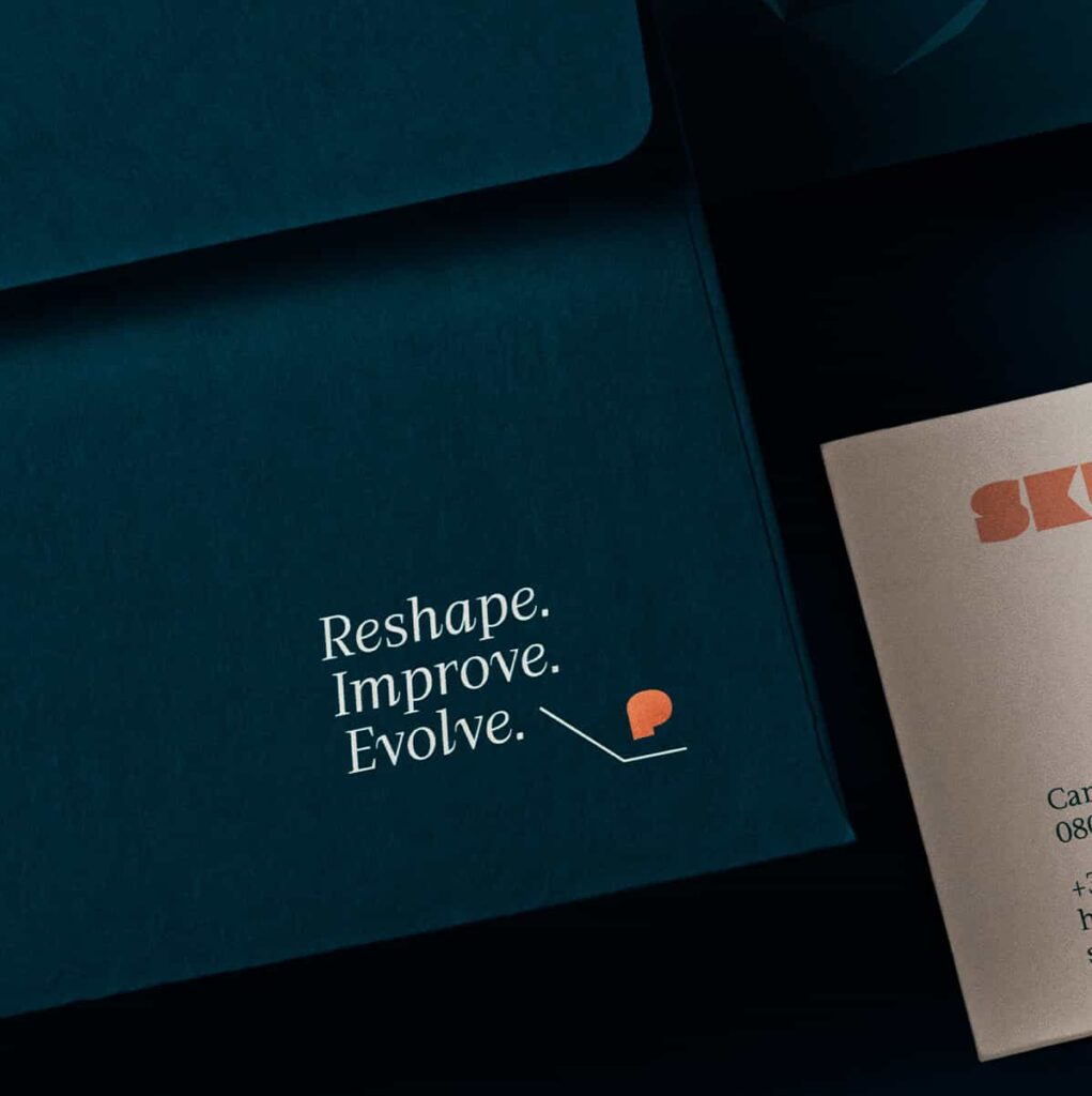 Health branding 2.0: example of Skullpture's tagline applied in stationery